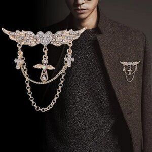 Brooch / Lapel Pin ~ Heart Wings & Cross ~ Gold